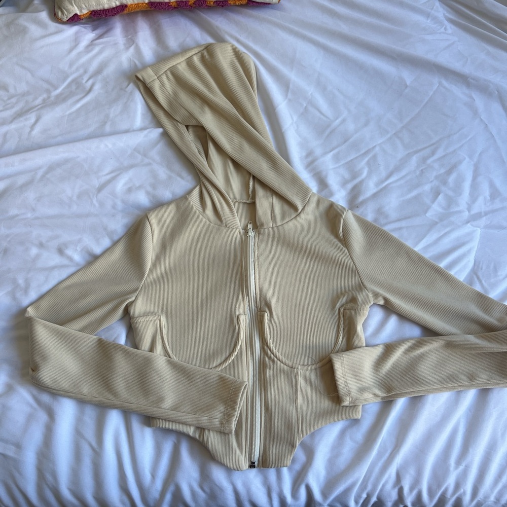Cream Hooded Zip-Up Jacket